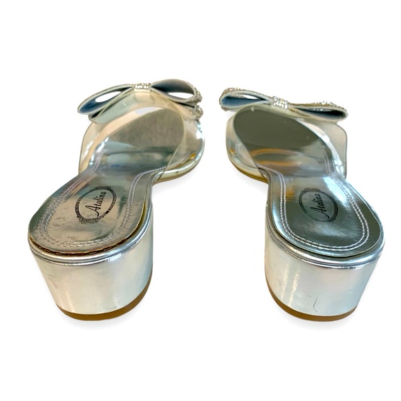 ATALINA SLIP ON SPARKLY SILVER BOW FRONT SANDALS. WOMEN’S SIZE 7.5 - Picture 5 of 7